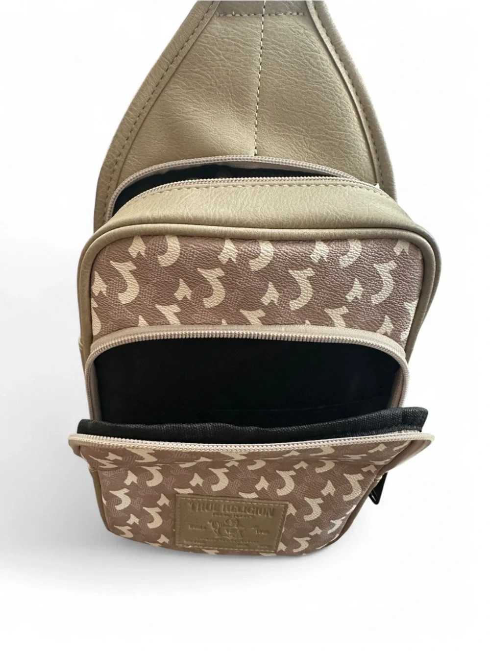 True Religion Taupe Logo-Print Crossbody Sling Bag (NWT)